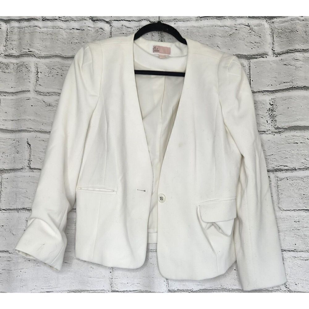 Chelsea28 White Lined Blazer One Button Womens Size Large Career